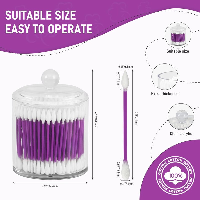 CGR 760pcs Precision Cotton Swabs packed in Acrylic swab canister with Pointed and Flattened Tip, Cosmetic Makeup Applicator(160pcs in canister, 2x300pcs in bags) (760) - Image 3